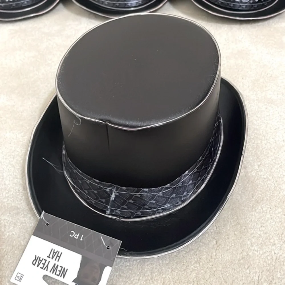 Lot of 6 NEW Happy New Year Light up top hats Black & Silver Celebration Party